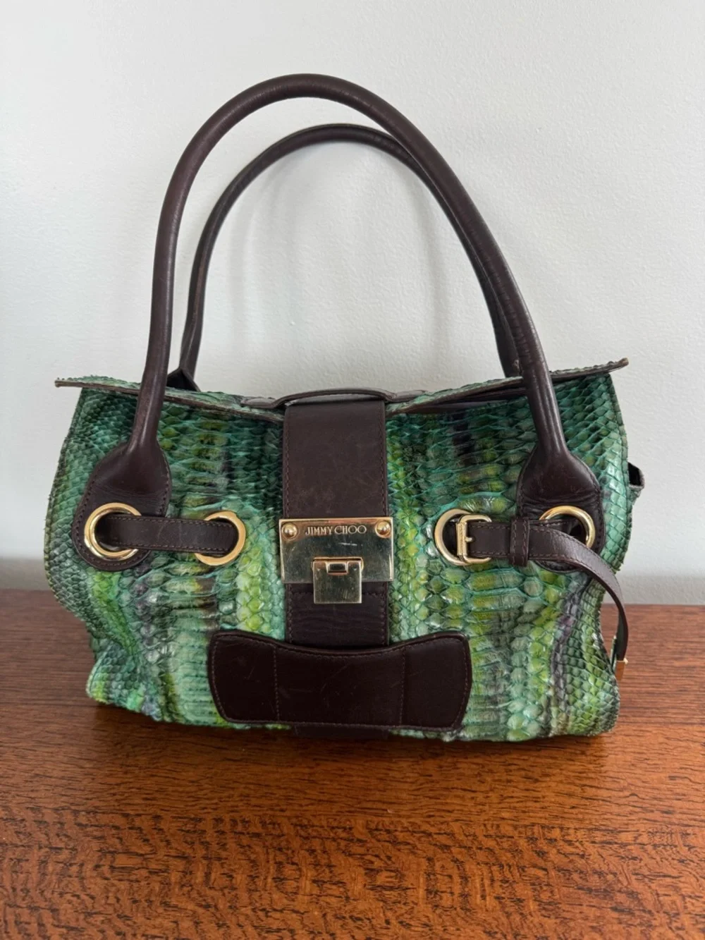 Jimmy Choo Ramona Python Skin Shoulder Bag - Green w/ Hints of Purple -COA - EUC